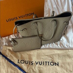 Louis Vuitton Taupe Tote and Pouch Set